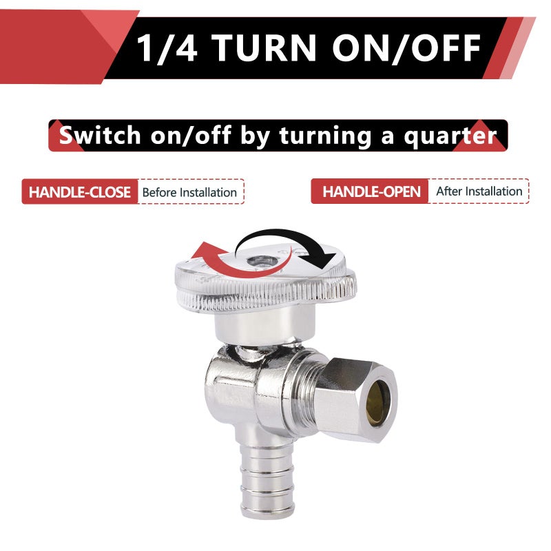 EFIELD 10-Pack EFIELD Shut off Valve 1/4 Turn Angle Stop Valve 3/8" OD Compression X 1/2" Pex Chrome Plated Brass,(VALVE076-10PCS) - Image 3